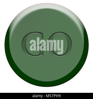 Bouton go vert sur fond blanc Banque D'Images