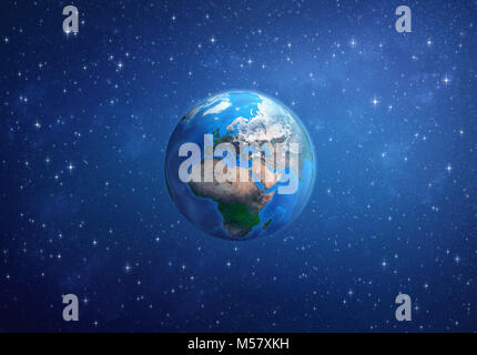 La planète Terre dans l'espace, l'accent sur l'Europe, l'Afrique et l'Asie. Illustration 3D - Éléments de cette image fournie par la NASA. Banque D'Images