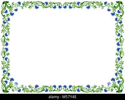 Floral frame d'ornement avec des feuilles et des fleurs dans les tons de bleu et vert, vector illustration Illustration de Vecteur