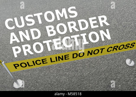 3D illustration of Customs and Border Protection concept titre sur le sol dans une arène de la police Banque D'Images