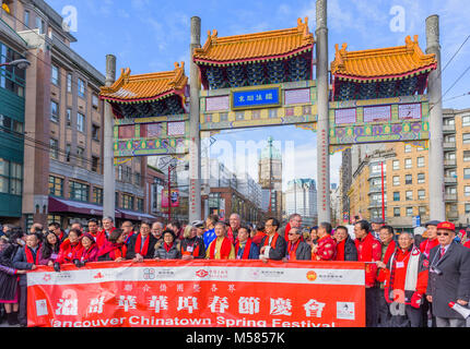 Le Premier Ministre de la Colombie-Britannique, John Horgan et le maire de Vancouver, Gregor Robertson lors de la Parade du Nouvel An lunaire chinois, Chinatown, Vancouver, Colombie-Britannique, Canada. Banque D'Images