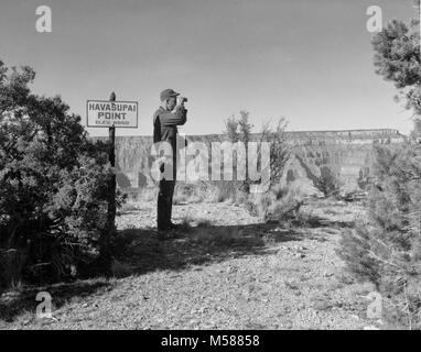 Historique du Grand Canyon. PARK RANGER DE SURVEILLANCE PHIL IVERSEN AU POINT HAVASUPAI, le 4 décembre 1958. Voir à la NORD ET AILLEURS AU CANYON . . CIRCA 1958. . Banque D'Images