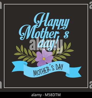 Lettrage bleu happy mothers day décoration fleurs fond sombre Illustration de Vecteur