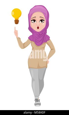 L'arabe business woman smiling, personnage. Belle jeune femme musulmane dans les tenues d'avoir une idée. Vecteur Stock Illustration de Vecteur