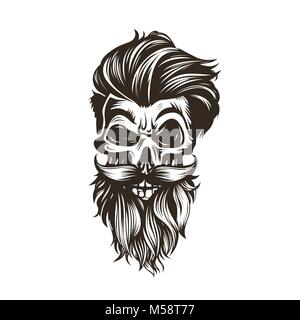 Crâne avec une coupe de cheveux,barbe,moustache vector illustration. Illustration de Vecteur