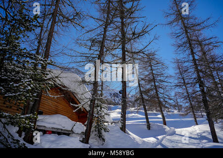 Paysage d'hiver dans le Val d'Herens, Valais, Suisse Banque D'Images