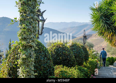 Vues à partir de la maison Visconde de Chanceleiros, près de la vallée de la rivière Douro, Pinhao, Portugal Banque D'Images