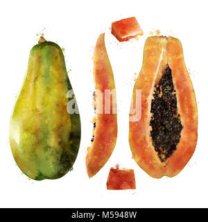 La papaye sur fond blanc. Illustration à l'aquarelle Banque D'Images