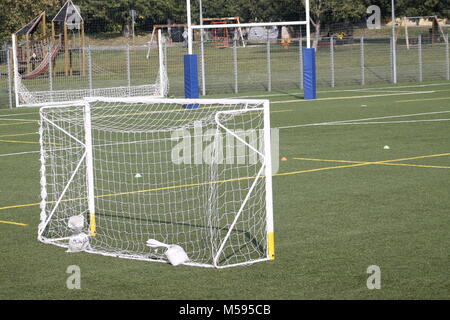 Vue d'un filet sur un terrain de football Banque D'Images