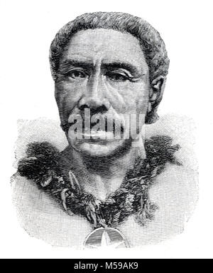 Portrait du Roi, souverain ou chef de tribu Tuiatua Tupua Tamasese (Timimaea b. 1830-1891) de Samoa (gravure, 1889) Banque D'Images