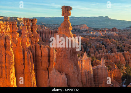 Matin la lumière solaire réfléchie sur le marteau de Thor et hoodoos à Bryce Canyon National Park, au coucher du soleil point, Utah, United States. Banque D'Images