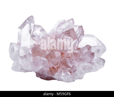 Cluster de quartz clair de l'Himalaya avec inclusions d'hématite isolé sur fond blanc Banque D'Images