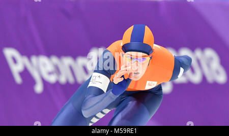 Incheon, Corée. 10 fév, 2018. Depuis les Pays-Bas Ireen Wurst en action pendant les Jeux Olympiques d'3000m course de patinage de vitesse de la femme à l'ovale à Gangneung Gangneung, Corée du Sud, le 10 février 2018. Credit : Michal Kamaryt/CTK Photo/Alamy Live News Banque D'Images