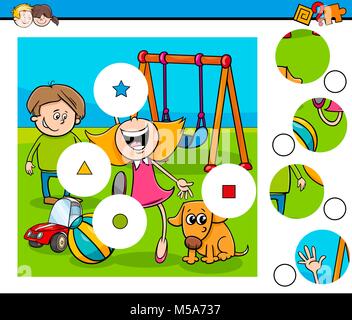 Cartoon Illustration de match d'éducation les pièces Jigsaw Puzzle jeu pour les enfants avec les enfants sur l'aire de jeux Illustration de Vecteur