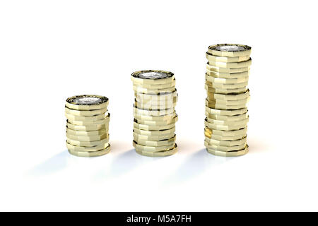 Gagner de l'argent, économiser de l'argent - pièces d'une livre sterling de 2017 à £1 augmentant en valeur et en hauteur Banque D'Images