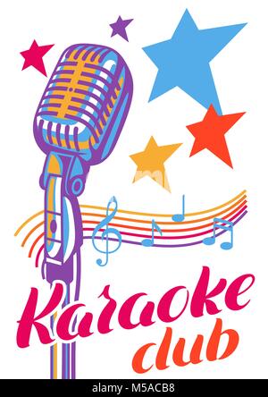 Club de karaoké de l'affiche. Événement musical bannière. Illustration avec microphone en style retro Illustration de Vecteur