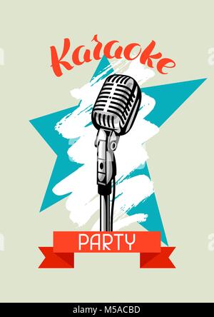 Karaoke Party poster. Événement musical bannière. Illustration avec microphone en style retro Illustration de Vecteur