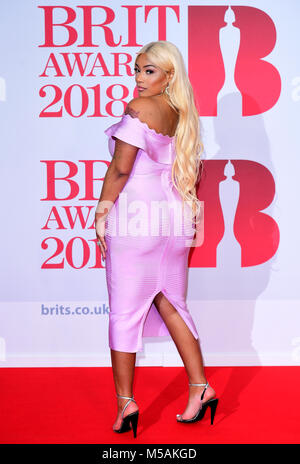 Stefflon Don participant à la Brit Awards à l'O2 Arena, Londres. Banque D'Images