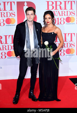 Thirlwall Jade et Jed Elliott participant à la Brit Awards à l'O2 Arena, Londres. Banque D'Images