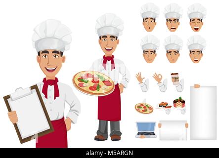 Jeune chef professionnel en uniforme et cook hat. Smiling cartoon character set de création. Personnel du restaurant de caractère. Construire votre conception personnelle - stoc Illustration de Vecteur