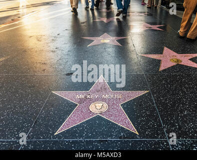 L'étoile glorifiant l'appareil-photo de film classique Mickey Mouse sur le Hollywood Walk of Fame, Los Angeles, Californie. Banque D'Images