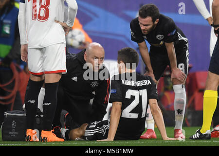 Séville, Espagne. Feb 20, 2018. Les joueurs avant le match de football de l'UEFA Champions League entre Manchester United et le FC Séville, jouée au stade Ramon Sanchez-Pizjuan, à Séville, Espagne, le mercredi 21 février, 2018. Más Información Gtres Crédit : Comuniación sur ligne, S.L./Alamy Live News Banque D'Images