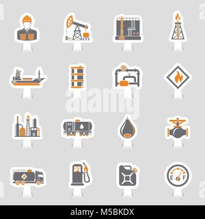 Les icônes de l'industrie de l'huile Set autocollant Illustration de Vecteur