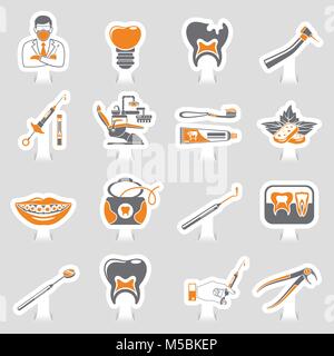 Services dentaires deux autocollant Sticker couleur Icons Set Illustration de Vecteur