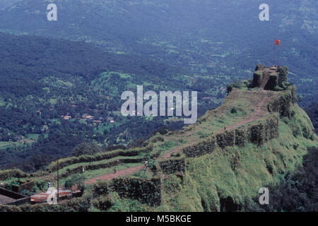 Vue aérienne du fort Pratapgarh, Mahabaleshwar, Maharashtra, Inde Banque D'Images