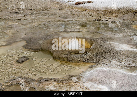 L'éclatement des bulles de l'eau des sources chaudes dans la région de geyser petit Geyser Basin dans le Parc National de Yellowstone, Wyoming en hiver. Banque D'Images