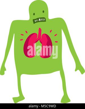 Cartoon illustration de l'homme malade de l'inquiète de ses poumons Illustration de Vecteur