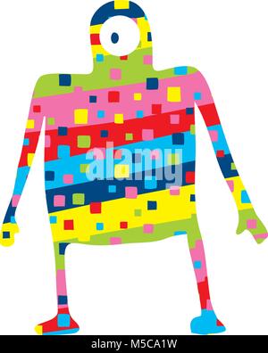 Cartoon illustration of colorful alien character with one eye Illustration de Vecteur