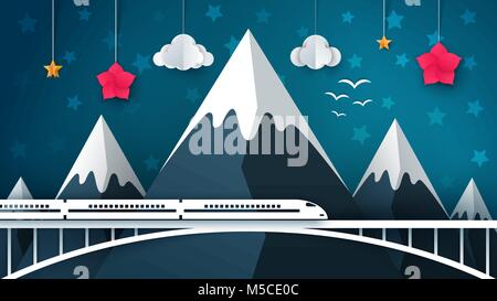 Cartoon paysage de montagne. Billet, illustration. Illustration de Vecteur
