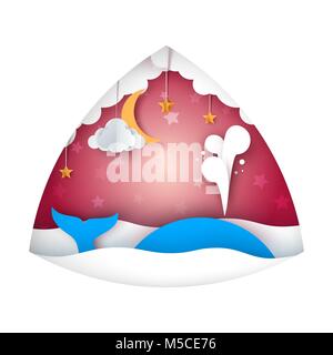 Whale, de la mer, étoile, ciel, lune - papier dessin illustration. Illustration de Vecteur