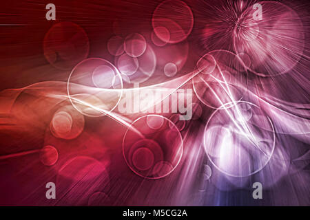 Image de fond : rose lumineux et cercles rougeoyants rouges et de lignes. Banque D'Images