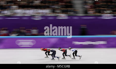 Vue générale de concurrents dans 3 quart de finale de la Women's 1 000 m à l'Gangneung Ice Arena pendant treize jours de la Jeux Olympiques d'hiver de 2018 à PyeongChang en Corée du Sud. Banque D'Images