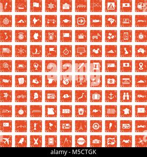 Cartographie 100 icons set grunge orange Illustration de Vecteur