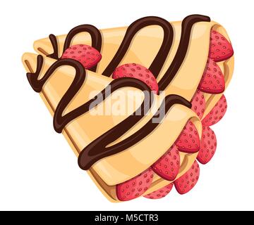 La crêpe avec du chocolat et de fraises délicieuses crêpes vector illustration isolé sur fond blanc page de site web et conception d'applications mobiles. Illustration de Vecteur