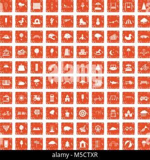 Parc pour enfants 100 icons set grunge orange Illustration de Vecteur