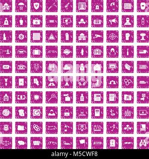 La criminalité 100 icons set rose grunge Illustration de Vecteur