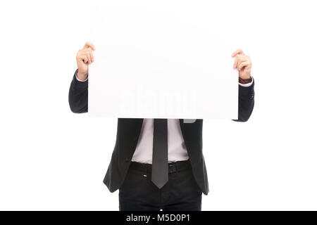 Homme avec feuille de papier vierge Banque D'Images