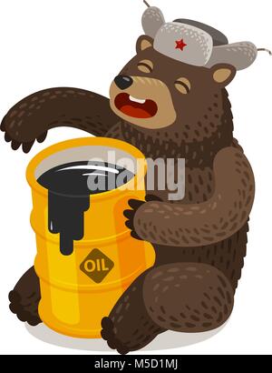 Funny ours russe avec le baril de pétrole. Cartoon vector illustration Illustration de Vecteur