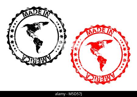 Made in America - timbres en caoutchouc - vector - continent Amérique carte - noir et rouge Illustration de Vecteur