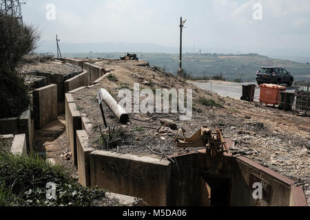 Misgav Am, Israël. 21 Février, 2018. Kibboutz Misgav Am, avec une population d'environ 300, situé en Haute Galilée, près de la frontière libanaise, est entourée d'une clôture de sécurité, bunkers, tranchées, abris souterrains et les résidents prêts à réagir à toute situation d'urgence. Les efforts de la diplomatie pour résoudre les tensions entre Israël et le Liban en cours avec la médiation de l'État américain du Ministère Satterfield. Les différends sur la frontière israélienne construction d'un mur, le début de l'exploration de gaz en mer et l'accroissement de l'arsenal du Hezbollah soutenu par l'Iran ont causé ce pic Banque D'Images