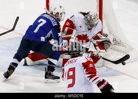 Gangneung, Corée du Sud. Feb 22, 2018. Au cours de la finale féminine de hockey sur glace à l'occasion des Jeux Olympiques d'hiver de PyeongChang 2018 à Gangneung Hockey Centre le jeudi 22 février, 2018. Crédit : Paul Kitagaki Jr./ZUMA/Alamy Fil Live News Banque D'Images