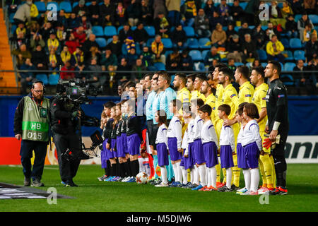 Villareal, Espagne. Feb 22, 2018. Les joueurs au cours de l'UEFA Europa League match joué sur Ceramica Stadium entre Villarreal CF et l'Olympique Lyonnais, le 22 février 2018. Photo : Oscar J. Barroso / AFP7 Crédit : CORDON PRESS/Alamy Live News Crédit : CORDON PRESS/Alamy Live News Banque D'Images