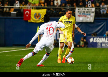 Villareal, Espagne. Feb 22, 2018. Bacca de Villarreal au cours de l'UEFA Europa League match joué sur Ceramica Stadium entre Villarreal CF et l'Olympique Lyonnais, le 22 février 2018. Photo : Oscar J. Barroso / AFP7 Crédit : CORDON PRESS/Alamy Live News Crédit : CORDON PRESS/Alamy Live News Banque D'Images