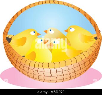 Un panier en osier rempli de poussins duveteux jaune mignon Illustration de Vecteur