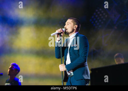 La Crimée, BALAKLAVA - 05 août : chanteur russe Dima Bilan effectuer sur la ZB-FEST concert à Zolotaya Balka le 05 août, 2017 en Crimée Banque D'Images