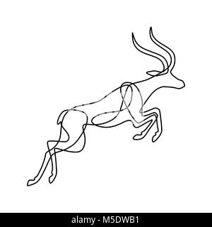 Ligne sans fin art illustration de l'antilope. Dessin continu contour noir sur fond blanc Illustration de Vecteur